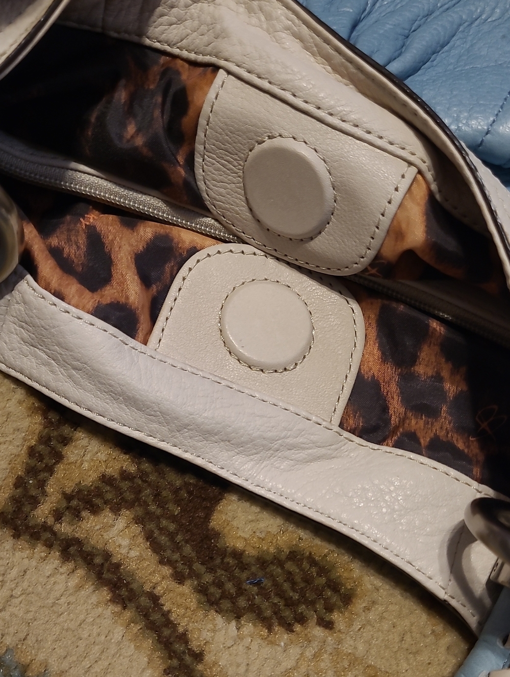 B. Makowsky Large Leather Hobo Satchel Sky Blue Cream Braided Rope Handles - Picture 15 of 16